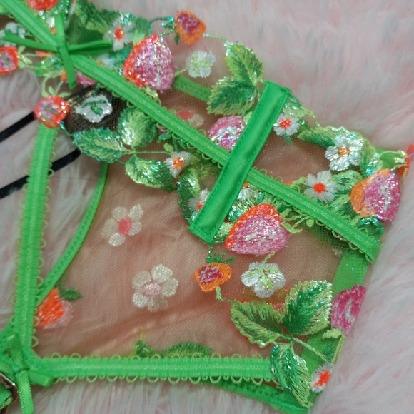 GARTER BELT SOLD! Honey Birdette luxury lingerie 🍓 & 🌸 set! - Picture 5 of 16